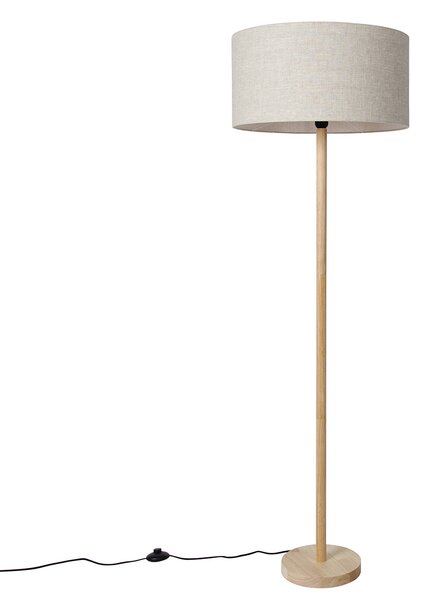 Vidiecka stojaca lampa drevo so svetlohnedým tienidlom - Mels