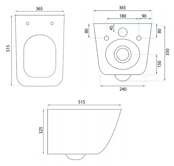 Rea Dexter, závesná WC misa Rimless Tornado 515x365x350 mm + WC sedadlo z duroplastu, biela lesklá, REA-C1278
