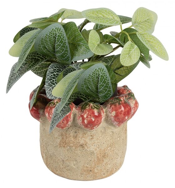 Béžový antik terakotový obal na kvetináč s jahôdkami - Ø 15*12 cm - Clayre & Eef