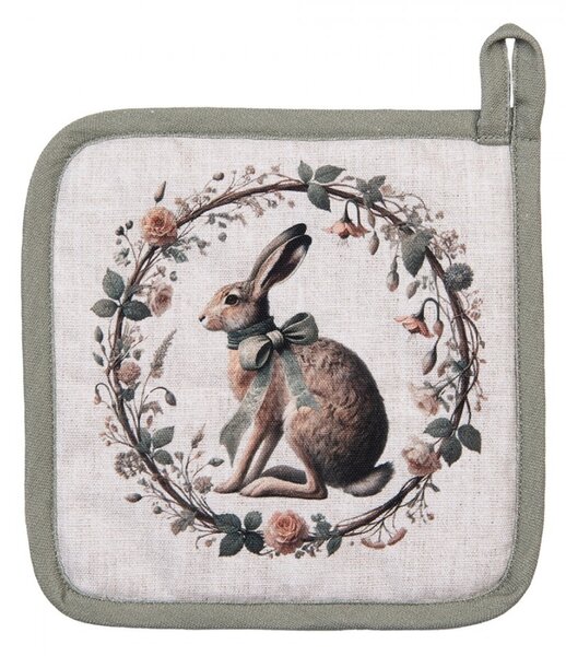 Bavlnená chňapka podložka so zajacom Natural Linen Easter - 20*20 cm - Clayre & Eef