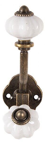 Mosadzný antik kovový nástenný háčik s knopkami - 4*9*13 cm - Clayre & Eef