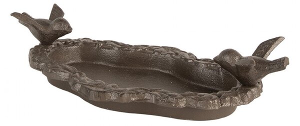 Hnedé antik malé liatinové krmítko s vtáčikmi pre vtáčiky - 24*13*6 cm - Clayre & Eef