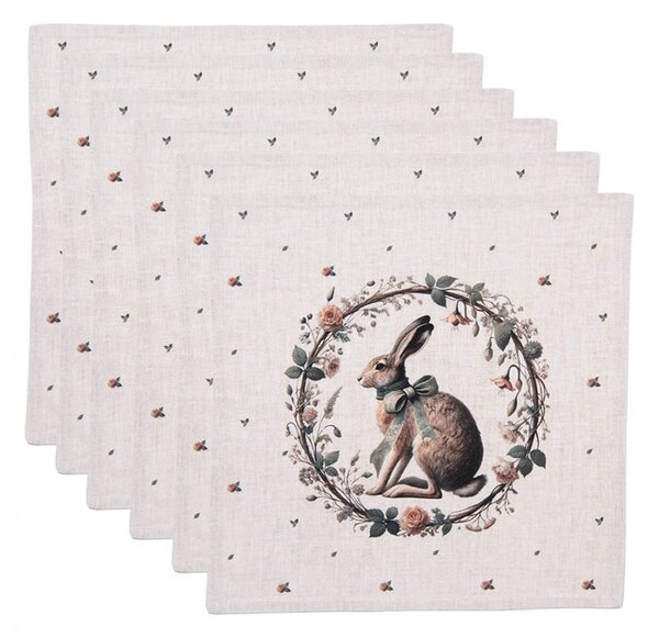 6ks bavlnená servítka so zajacom Natural Linen Easter - 40*40 cm - Clayre & Eef