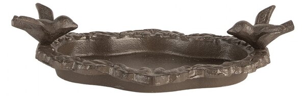Hnedé antik malé liatinové krmítko s vtáčikmi pre vtáčiky - 24*13*6 cm - Clayre & Eef