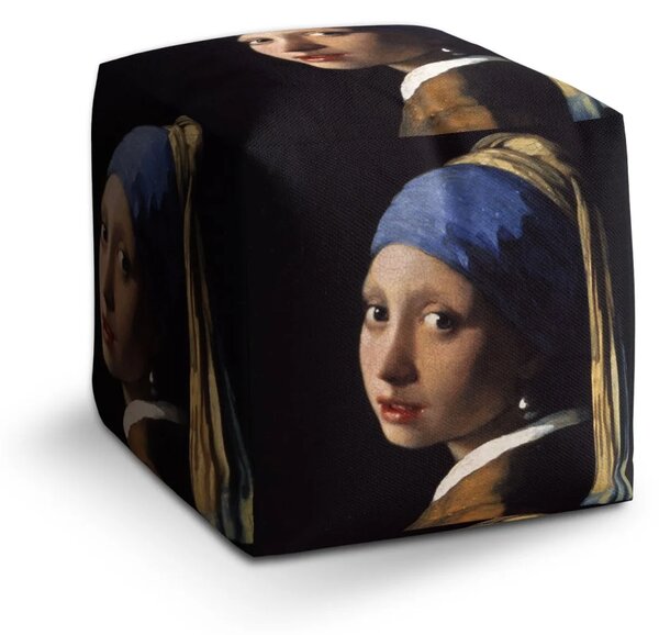 Sablio Taburet Cube Dievča s perlou - Johannes Vermeer - 40x40x40 cm