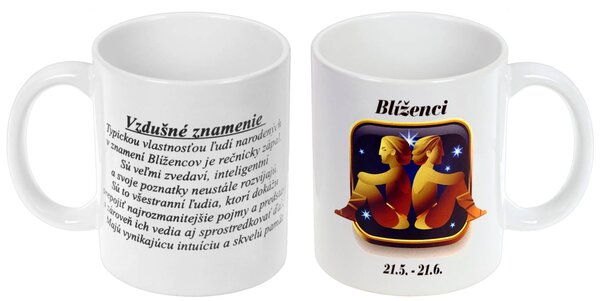 Znamenie Blíženci šálka (Šálka s potlačou Blíženca)