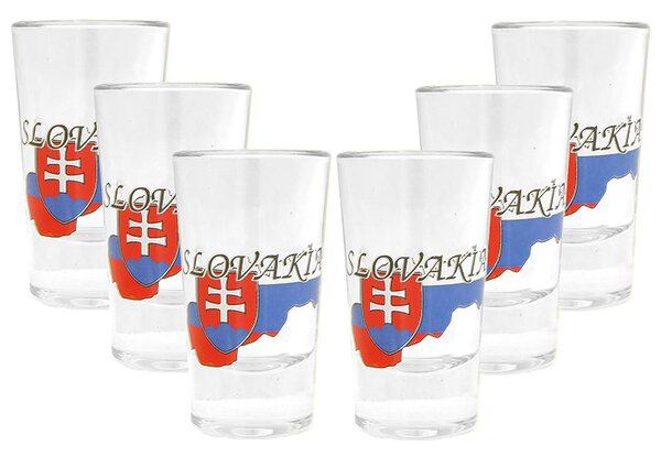 Štamperlíky Slovakia 6ks (sklenené štamperlíky 0,02 L. Balenie obsahuje 6 kusov štamperlíkov)