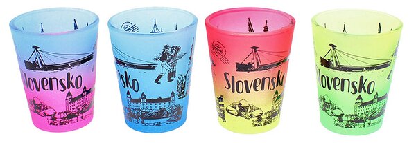 Farebné štamperlíky Slovensko 4ks (Sklenené štamperlíky 0,05 L - balenie obsahuje 4ks štamperlíkov)