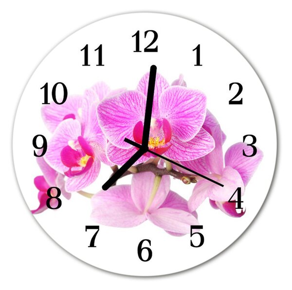 Sklenené hodiny okrúhle Orchidey fi 30 cm