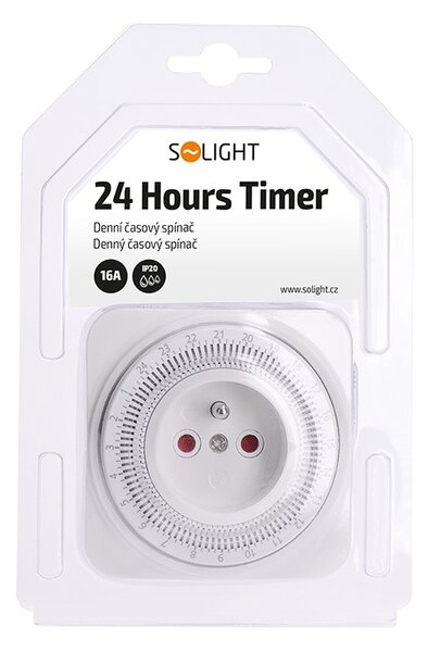SOLIGHT Mechanický denný časový spínač 230V/16A, biely