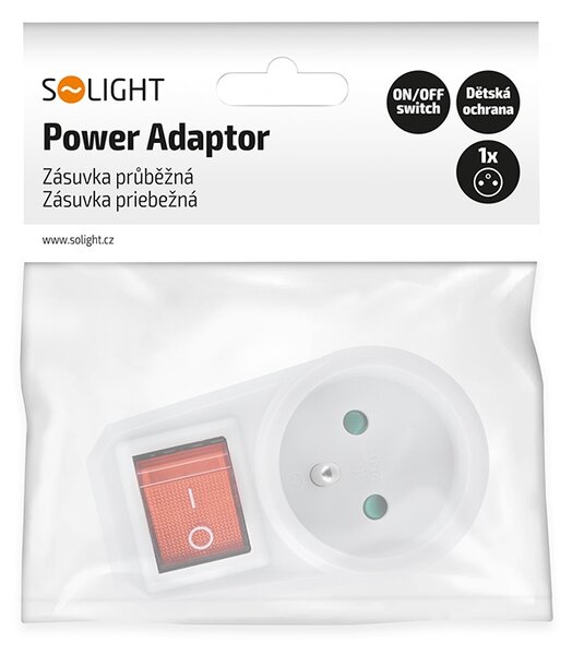 SOLIGHT Zásuvka priebežná 230V/10A s vypínačom P96, biela