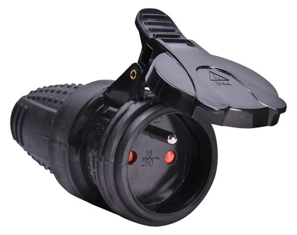 SOLIGHT Káblová zásuvka gumová do vlhka P77 230V/16A/IP44, čierna