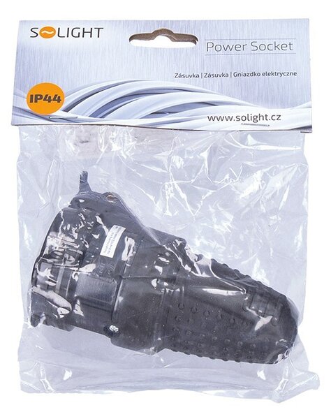 SOLIGHT Káblová zásuvka gumová do vlhka P77 230V/16A/IP44, čierna