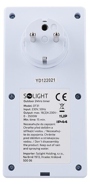 SOLIGHT vonkajšie denný časový spínač 230V/16A/IP44/3500W, biely