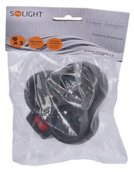 SOLIGHT Zásuvka rozbočovacia s vypínačom P99B 3x 230V/10A, čierna