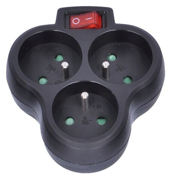 SOLIGHT Zásuvka rozbočovacia s vypínačom P99B 3x 230V/10A, čierna