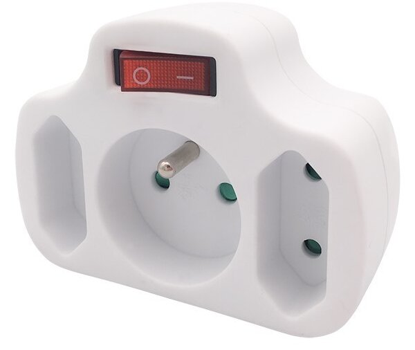 SOLIGHT Rozbočovač, 1x 10A + 2x 2,5A, biela, vypínač