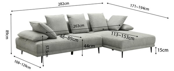 ROHOVÁ SEDAČKA, kov, textil, svetlosivá Hom`in - Sedačky, Online Only