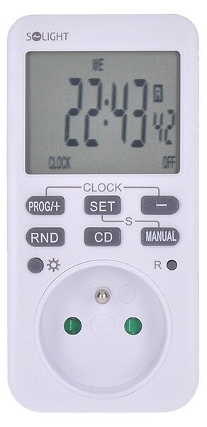 SOLIGHT Digitálny týždenný časový spínač 230V/16A, 10 režimov, veľký LCD, biely