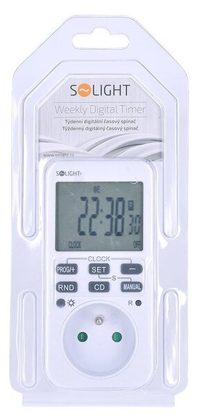 SOLIGHT Digitálny týždenný časový spínač 230V/16A, 10 režimov, veľký LCD, biely