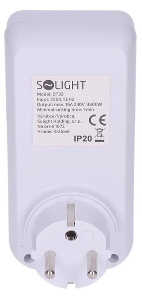 SOLIGHT Digitálny týždenný časový spínač 230V/16A, 10 režimov, veľký LCD, biely