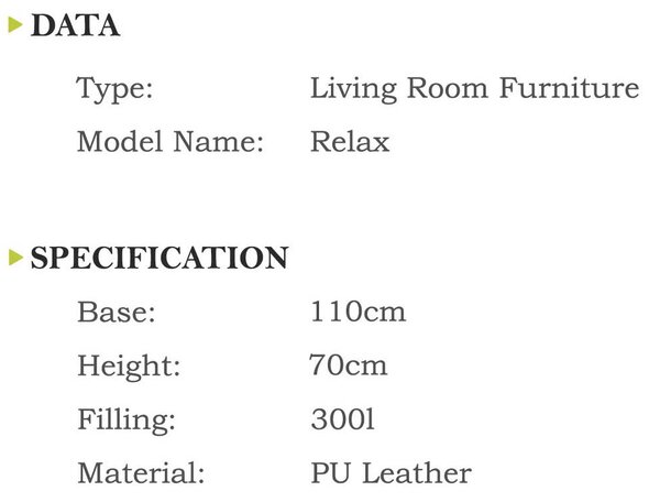 INTERMEDIC SK - Sedací vak Relax 110x70 cm | kreslo na oddych z ekokože alebo polyesteru, 300 l Farba: E18 - Žltá - slnko (Ekokoža)