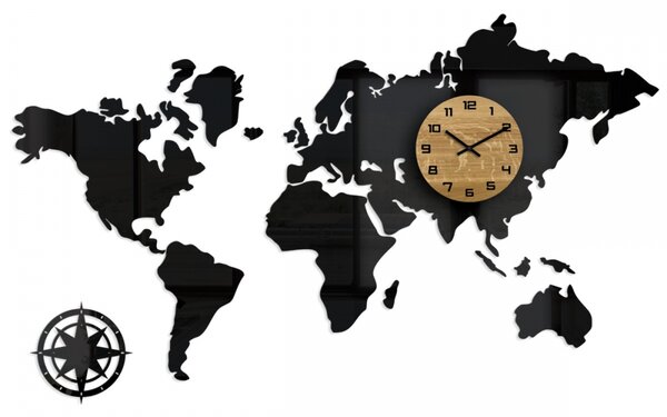 ModernClock 3D nalepovacie hodiny Continents čierne