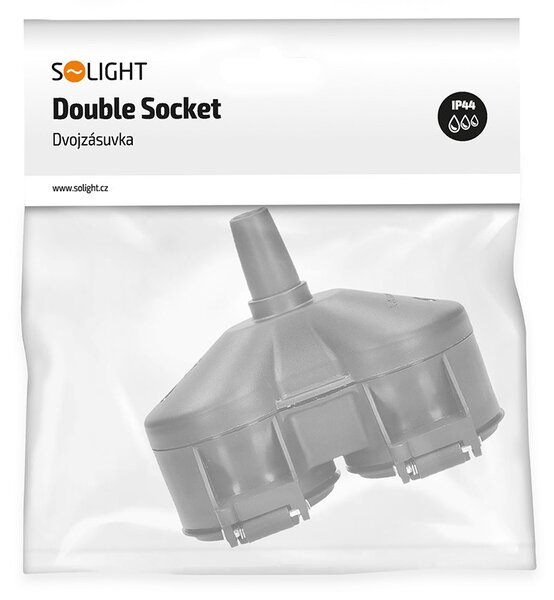 SOLIGHT Káblová dvojzásuvka do vlhka, IP44, čierna