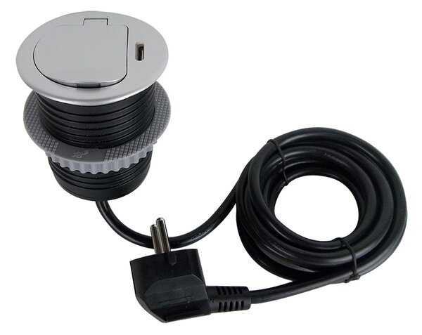 SOLIGHT 1z + USB-C 20W PD vstavaná zásuvka, 2m, strieborná