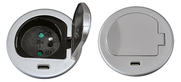 SOLIGHT 1z + USB-C 20W PD vstavaná zásuvka, 2m, strieborná