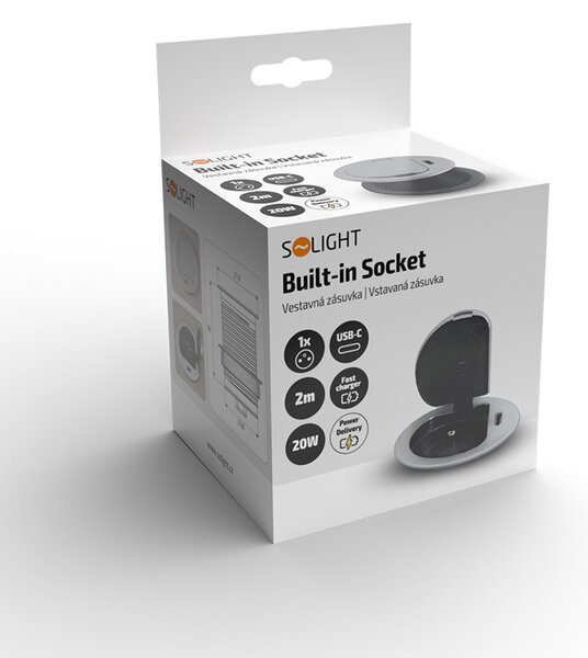 SOLIGHT 1z + USB-C 20W PD vstavaná zásuvka, 2m, strieborná