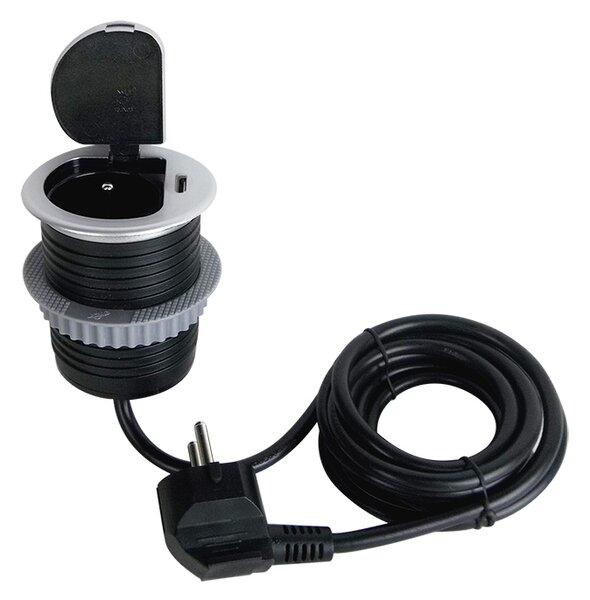 SOLIGHT 1z + USB-C 20W PD vstavaná zásuvka, 2m, strieborná