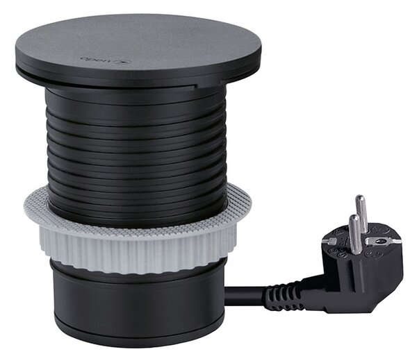 SOLIGHT Vstavaná zásuvka + USB A + C + Wireless 10W, otočné viečko, kábel 2m, čierna