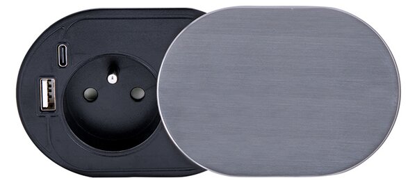 SOLIGHT 1z + USB A + C 20W PD vstavaná zásuvka s posuvným viečkom, 2m, strieborná