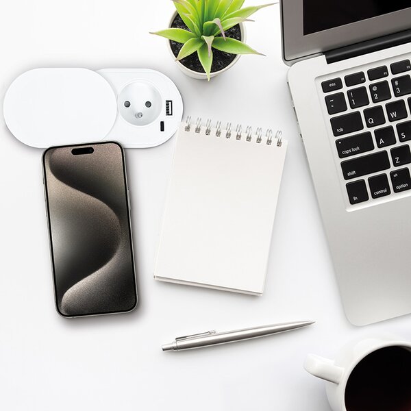 SOLIGHT Vstavaná zásuvka s posuvným viečkom, USB A + C 20W PD, 2m, matná biela