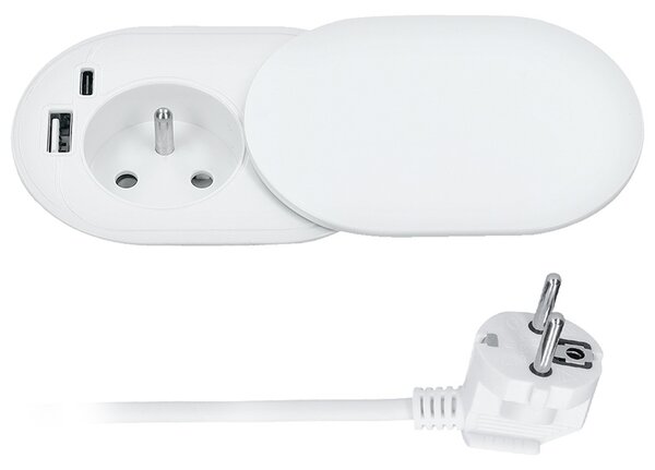 SOLIGHT Vstavaná zásuvka s posuvným viečkom, USB A + C 20W PD, 2m, matná biela