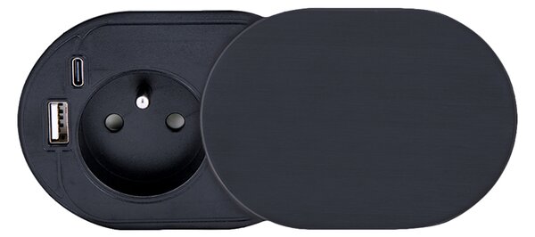 SOLIGHT 1z + USB A + C 20W PD vstavaná zásuvka s posuvným viečkom, 2m, matná čierna