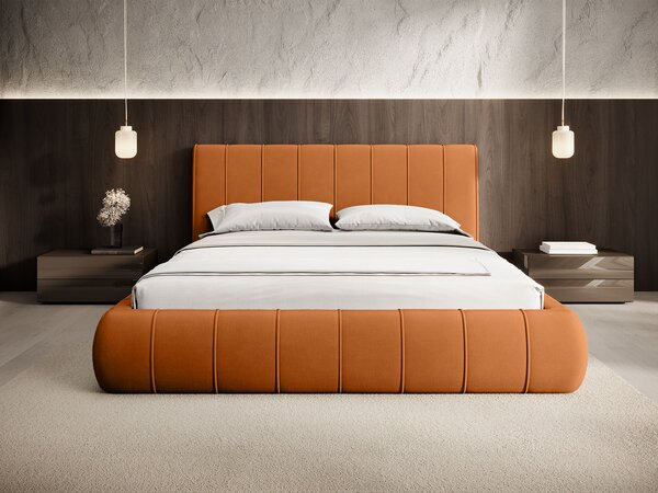 Čalúnená manželská posteľ s úložným priestorom Mollia 140x200 - oranžová