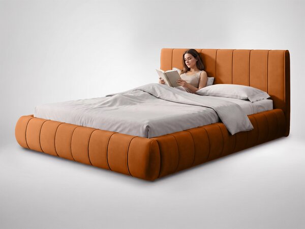 Čalúnená manželská posteľ s úložným priestorom Mollia 140x200 - oranžová