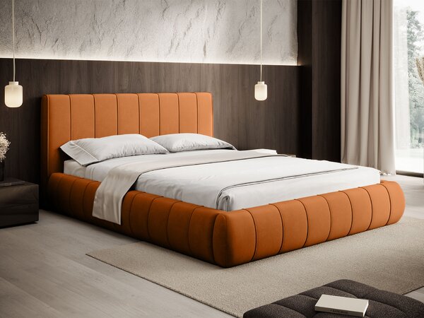 Čalúnená manželská posteľ s úložným priestorom Mollia 140x200 - oranžová