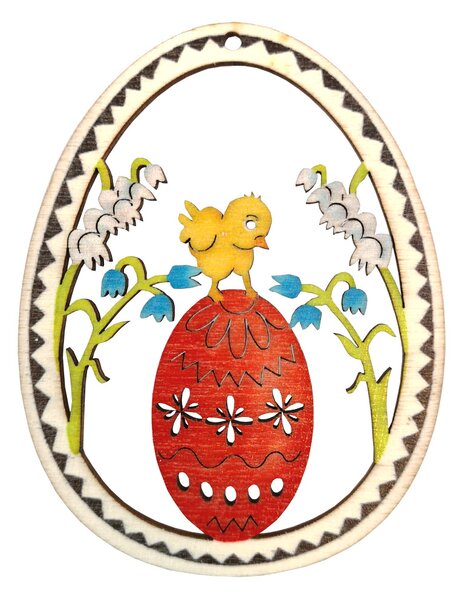 AMADEA Drevená dekorácia vajíčko kura s vajíčkom, veľkosť 9 cm, český výrobok