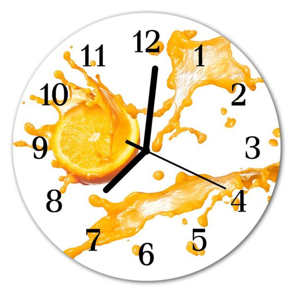 Nástenné sklenené hodiny Pomarančový džús fi 30 cm