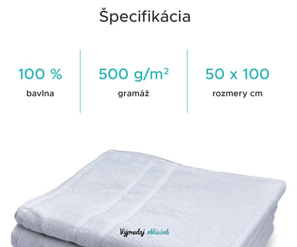 Hotelový uterák Royal 50 x 100 cm biely, 100% bavlna