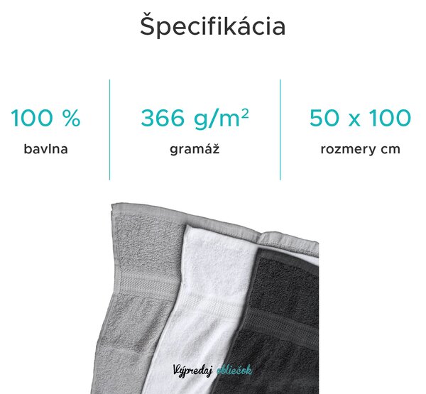 Uterák BIBAZ 50x100 cm, svetlosivý, 100% bavlna