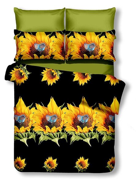Obojstranná posteľná bielizeň z mikrovlákna DecoKing Sunflower čierno-žltá