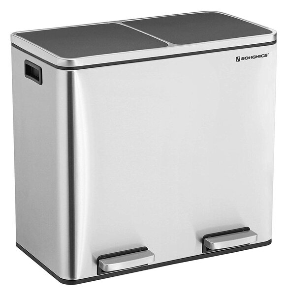 SONGMICS Odpadkový kôš 2 x 24 L strieborný