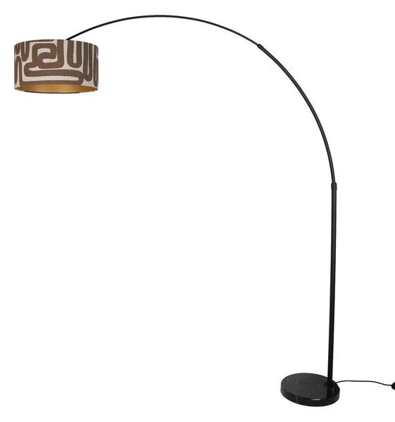 Stojacia lampa čierna s hnedým a béžovým pruhovaným tienidlom 50 cm - XXL