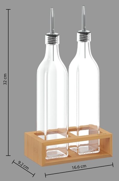Fľaše na olej a ocot v bambusovom stojane GUSTO, 2x 480 ml