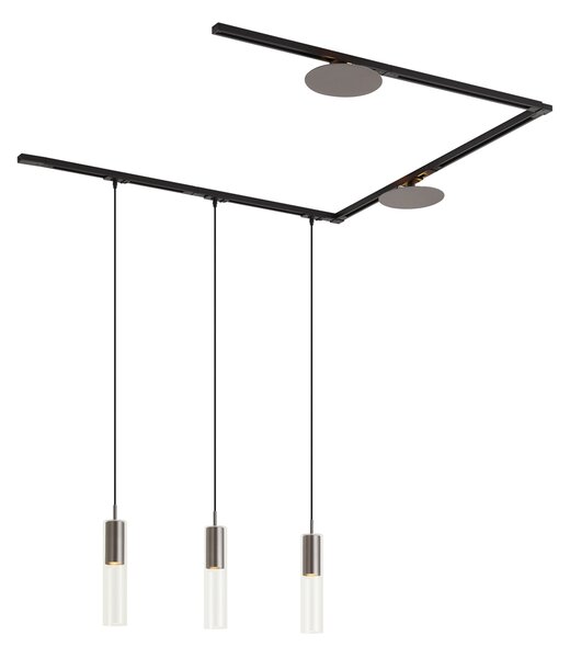 Moderný koľajnicový systém čierny s 3 závesnými svietidlami a 2 stropnými svietidlami Gunmetal 1-fázový - Iconic Lloyd Pulley