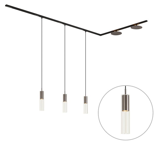 Moderný koľajnicový systém čierny s 3 závesnými svietidlami a 2 stropnými svietidlami Gunmetal 1-fázový - Iconic Lloyd Pulley
